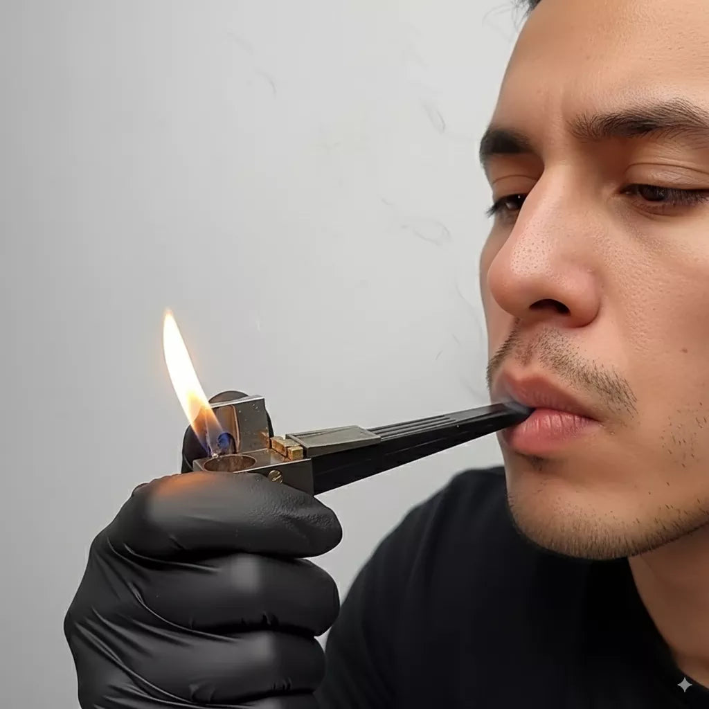 Dual-Function Retro Metal Lighter Combo Portable, with tube, foldable, soft flame. Fits smoking, camping, BBQ, kitchen—practical for men (No Fuel).premium next gen mecha rocker lighter