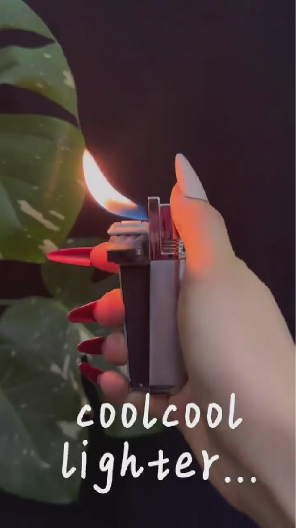 Dual-Function Retro Metal Lighter Combo Portable, with tube, foldable, soft flame. Fits smoking, camping, BBQ, kitchen—practical for men (No Fuel).premium next gen mecha rocker lighter