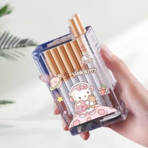 2025 Hello Kitty 2-in-1 Rechargeable Lighter & Cigarette Case | Transparent Auto Pop-Up, Cute Gift for Women | Stylish Pocket Decor