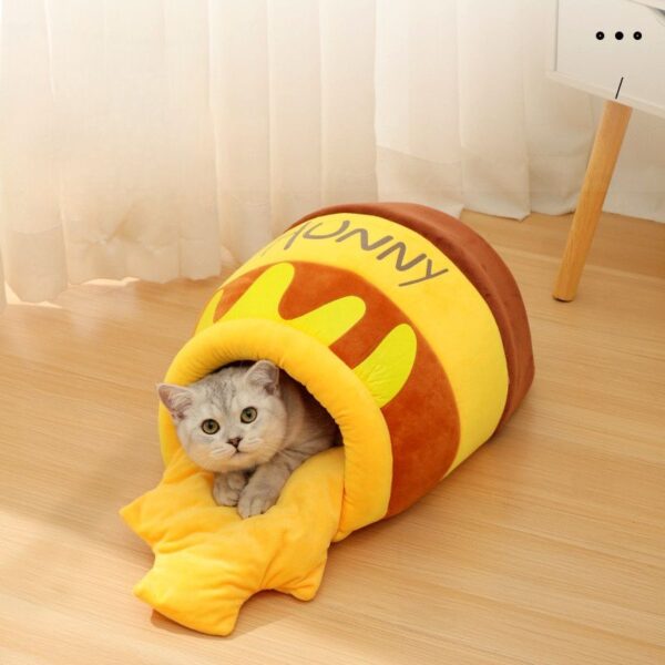 Cute Honey Pot Cat & Dog House – Warm, Comfortable & Washable Soft Plush Nest, Indoor Pet Supply for Cats & Dogs