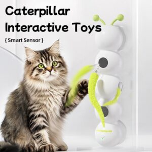 Interactive Caterpillar Cat Toy – USB Charging, Automatic Fluffy Tail, Motion Sensor, Suction Cup Base for Indoor Pets, Steady Enrichment & Play