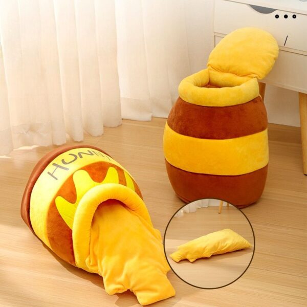 Cute Honey Pot Cat & Dog House – Warm, Comfortable & Washable Soft Plush Nest, Indoor Pet Supply for Cats & Dogs - Image 2